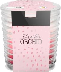 Vonná svíčka tříbarevná / vroubkované sklo - Vanilka-Orchidej